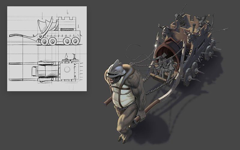 concept art escenarios naturales y vehículos