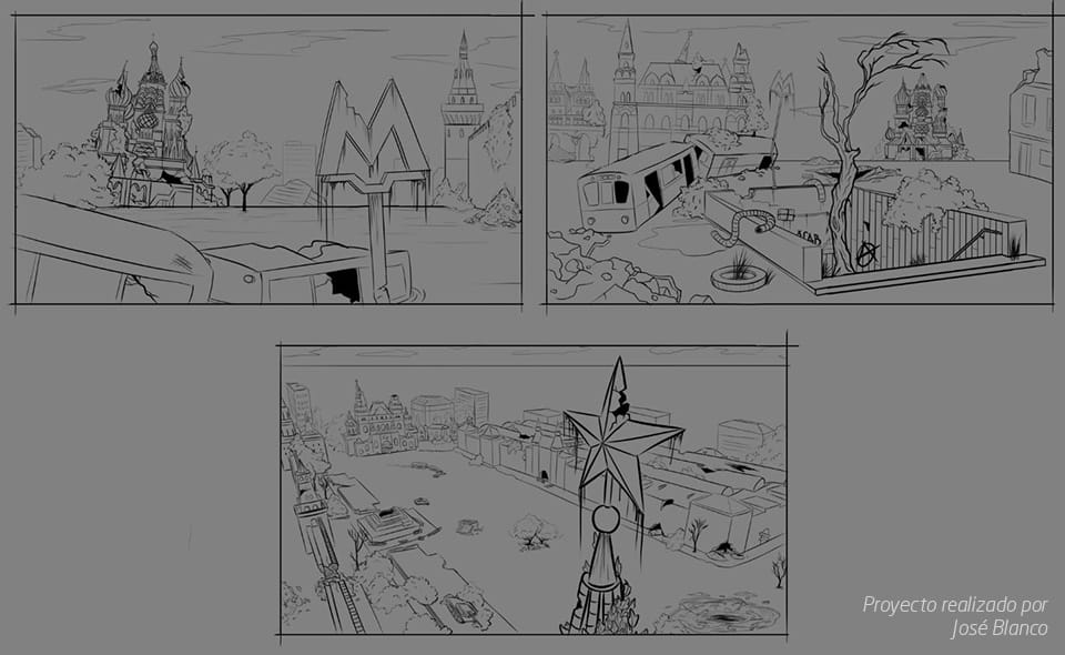 escenarios en concept art boceto